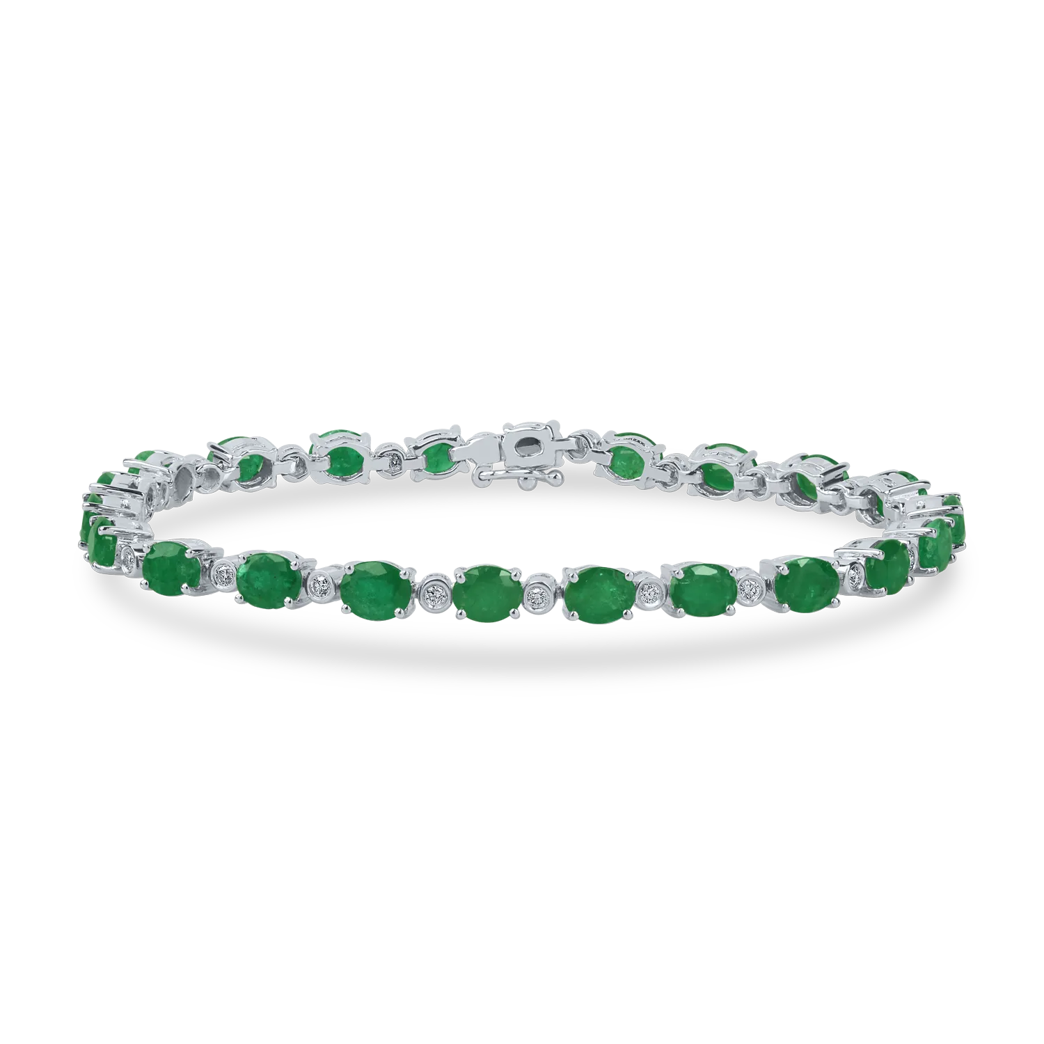 Bratara tennis din aur alb cu smaralde ovale de 7.14ct si diamante de 0.32ct