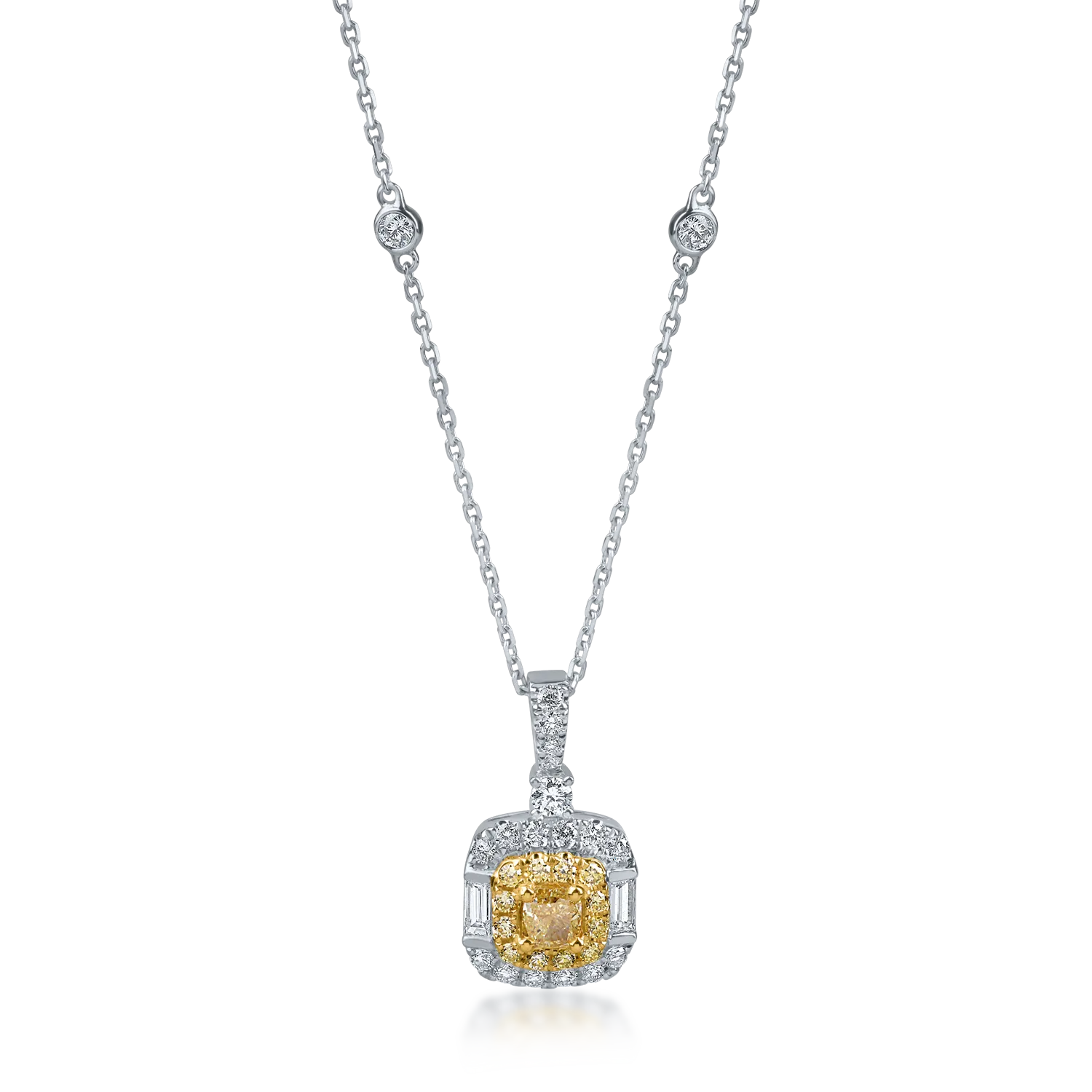 White and yellow gold pendant necklace with yellow and colorless diamonds 0.85ct-200675
