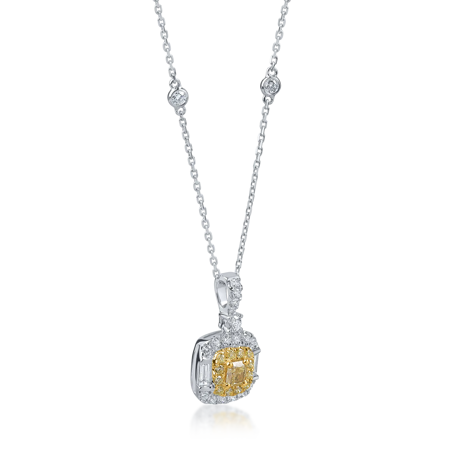 White and yellow gold pendant necklace with yellow and colorless diamonds 0.85ct