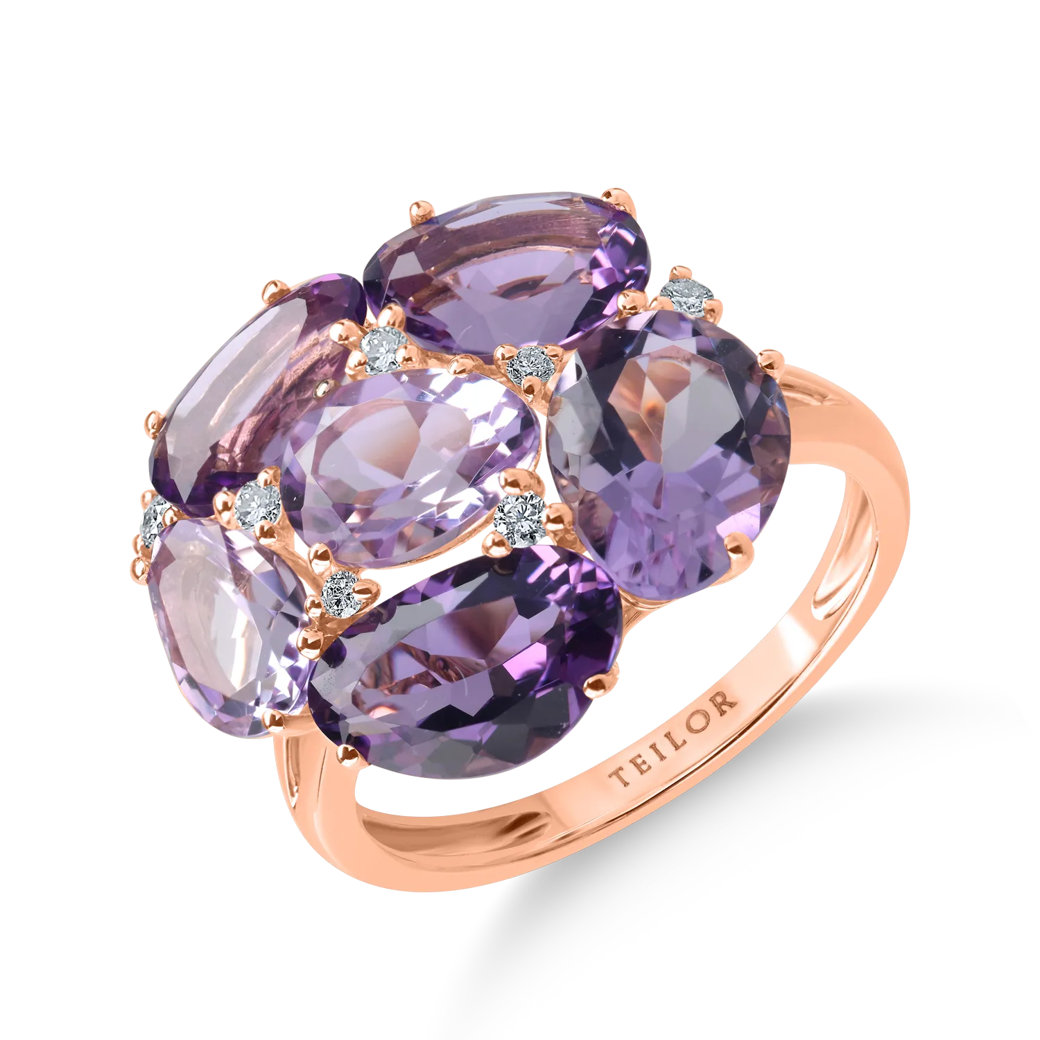 Inel floral din aur roz cu ametiste si diamante de 6.31ct