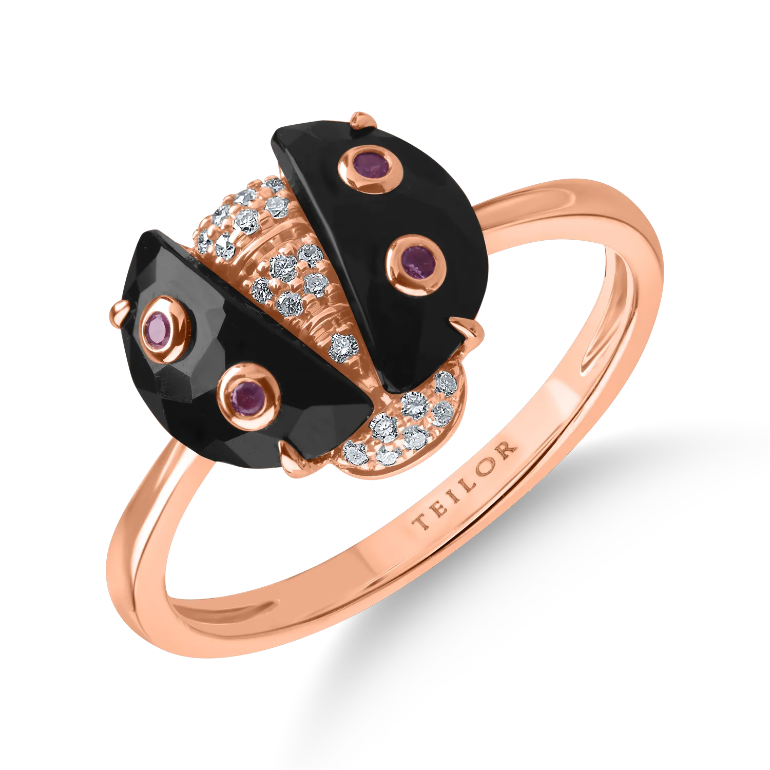 Inel buburuza din aur roz cu pietre pretioase si semipretioase de 1.83ct