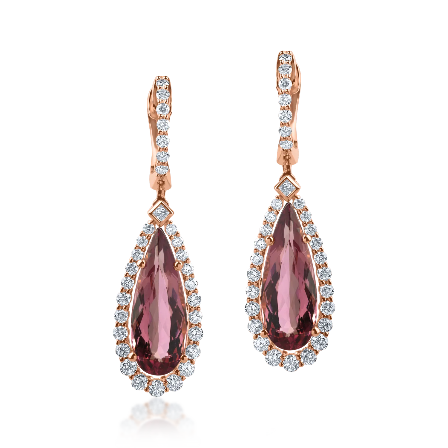 Kolczyki łezki z różowego złota z turmalinami 4.51ct i diamentami 0.88ct