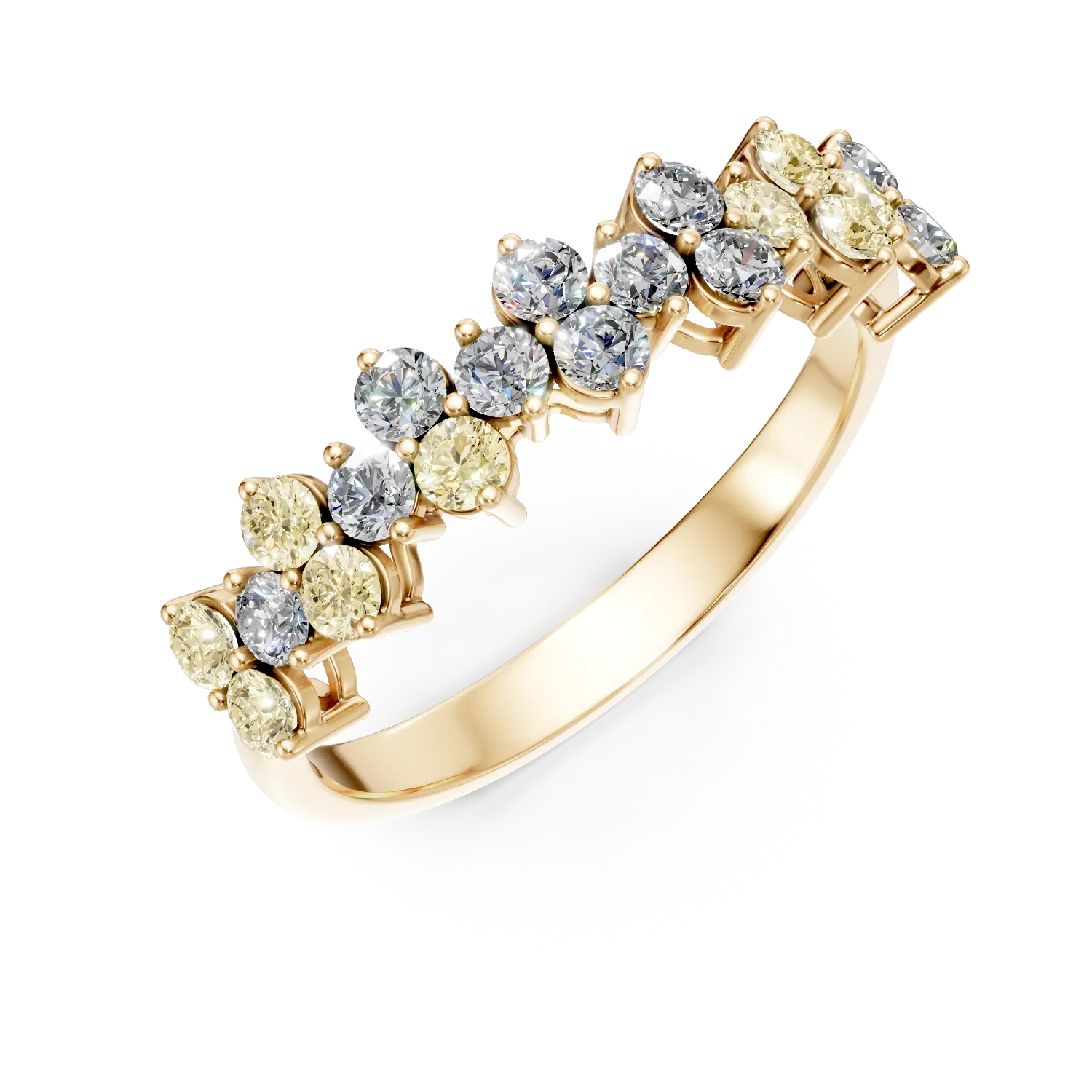 Yellow gold ring with multicolored diamonds 0.89ct-200717