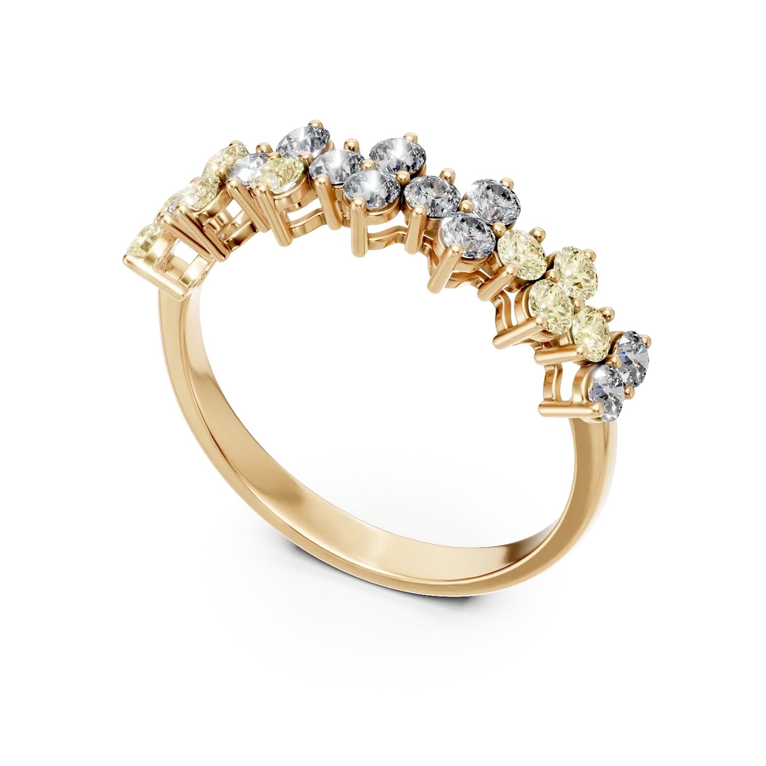 Pierścionek z żółtego złota z wielokolorowymi diamentami 0.89ct