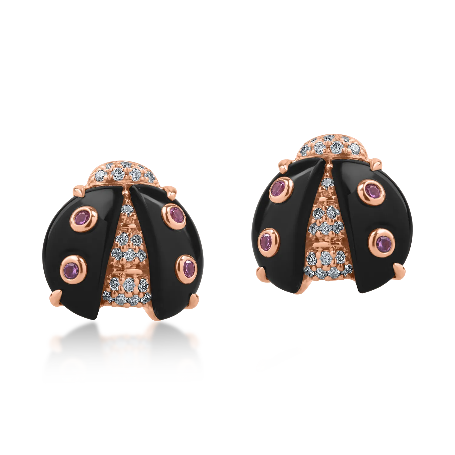 Kolczyki biedronki z różowego złota z kamieniami szlachetnymi i półszlachetnymi 3.65ct