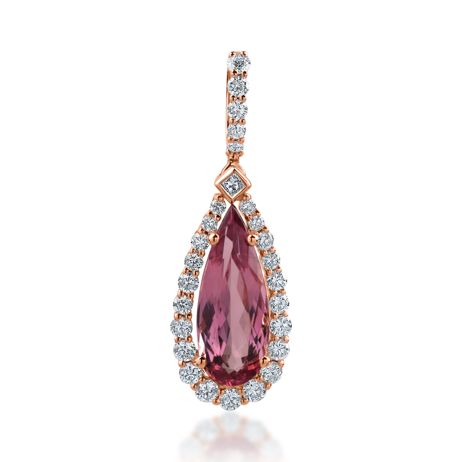 Pandantiv lacrima din aur roz cu turmalina roz taietura pear si diamante de 2.17ct