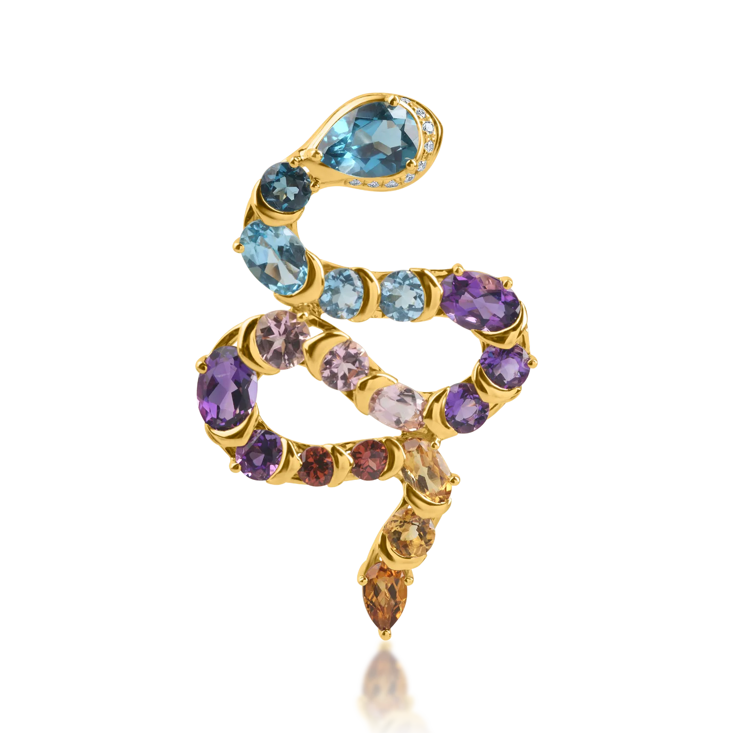 Pandantiv sarpe din aur galben cu pietre pretioase si semipretioase de 5.55ct