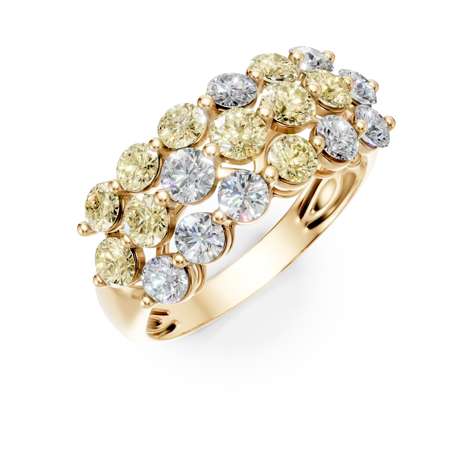 Yellow gold ring with multicolored diamonds 2.28ct-200751