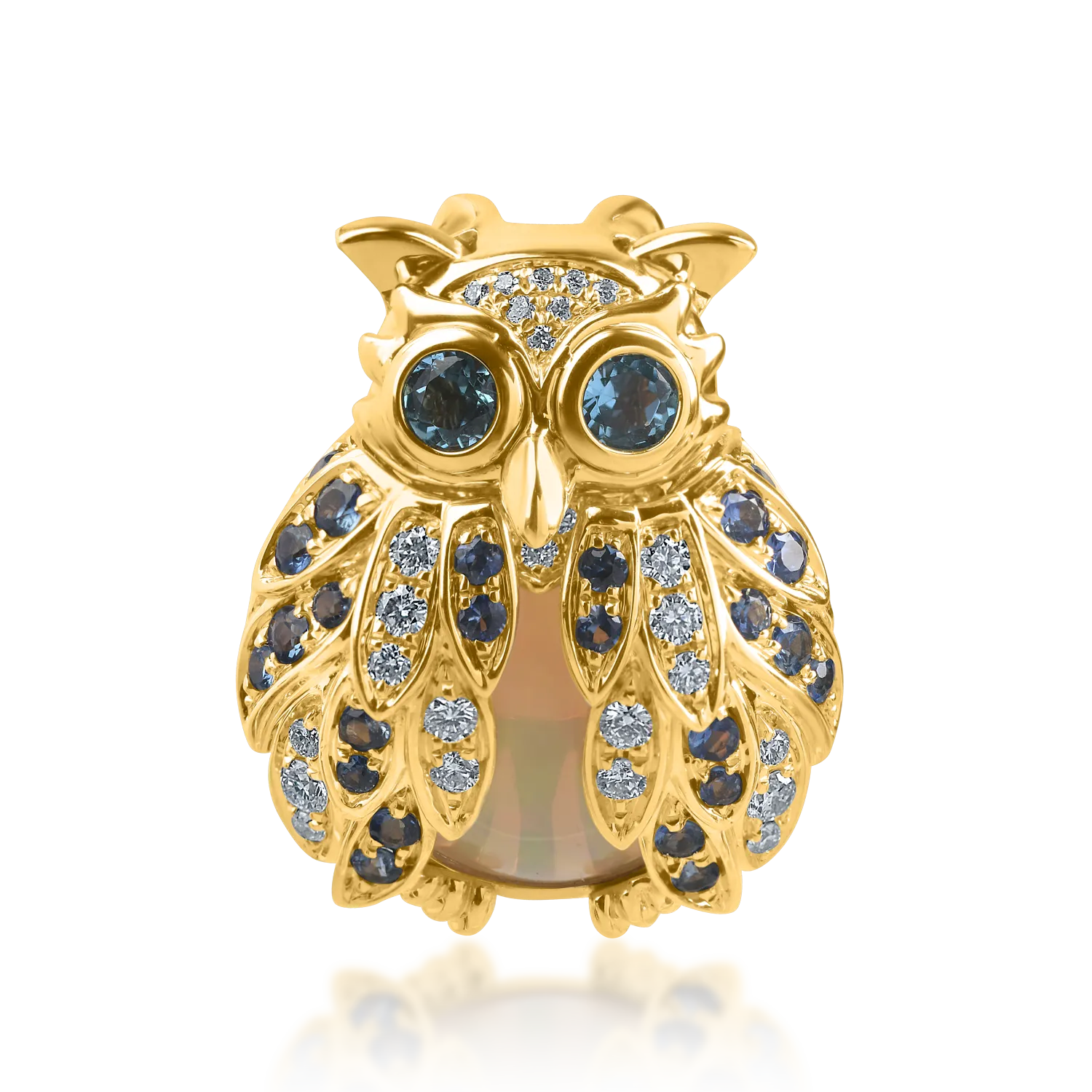 Brosa bufnita din aur galben cu pietre pretioase si semipretioase de 5.92ct