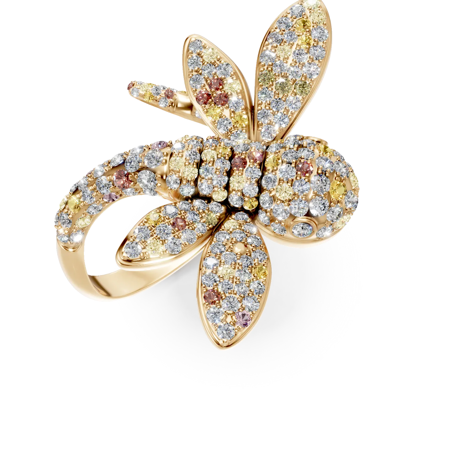 Teilor Inel libelula din aur galben cu diamante multicolore de 1.81ct