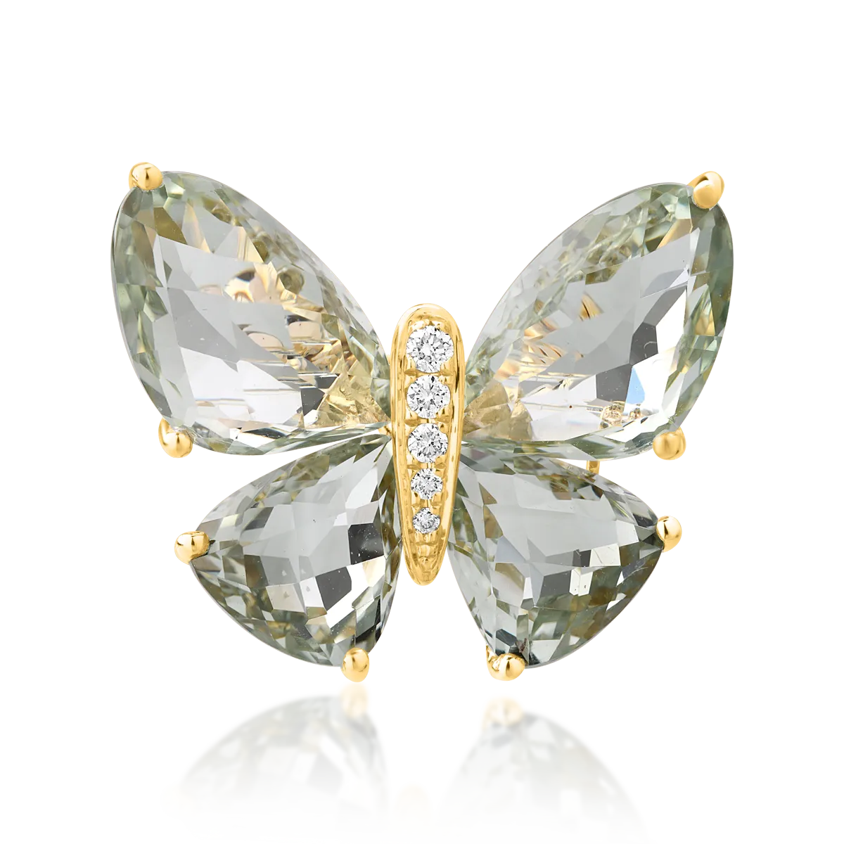 Teilor Brosa fluture din aur galben cu ametist verde de 12.2ct si diamante de 0.07ct