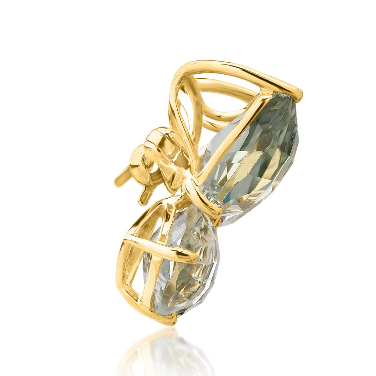 Yellow gold butterfly brooch with green amethyst 12.2ct and diamonds 0.07ct