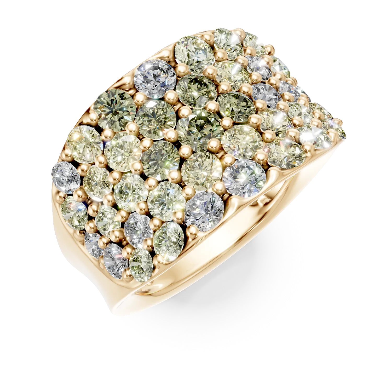 Yellow gold ring with multicolored diamonds 1.68ct-200782