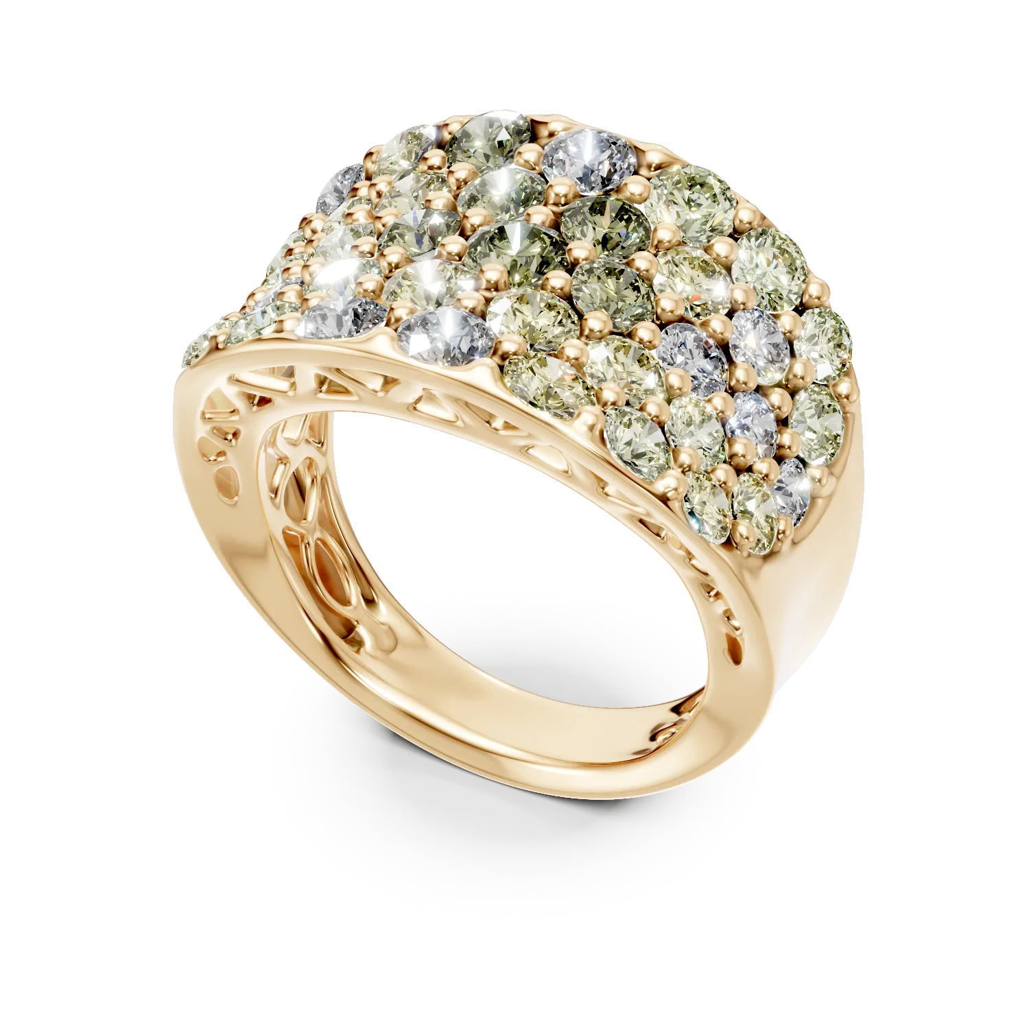 Pierścionek z żółtego złota z wielokolorowymi diamentami 1.68ct