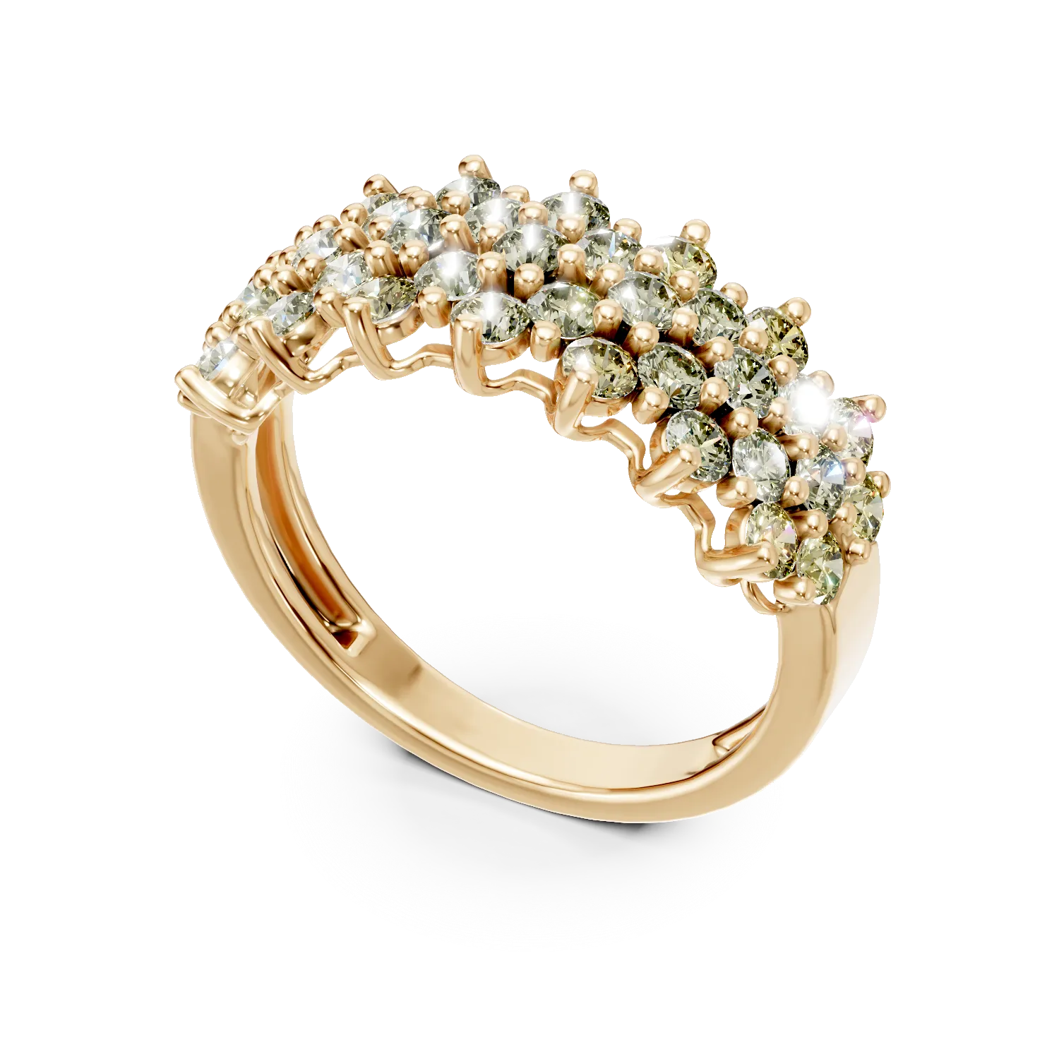 Pierścionek z żółtego złota z wielokolorowymi diamentami 1.72ct