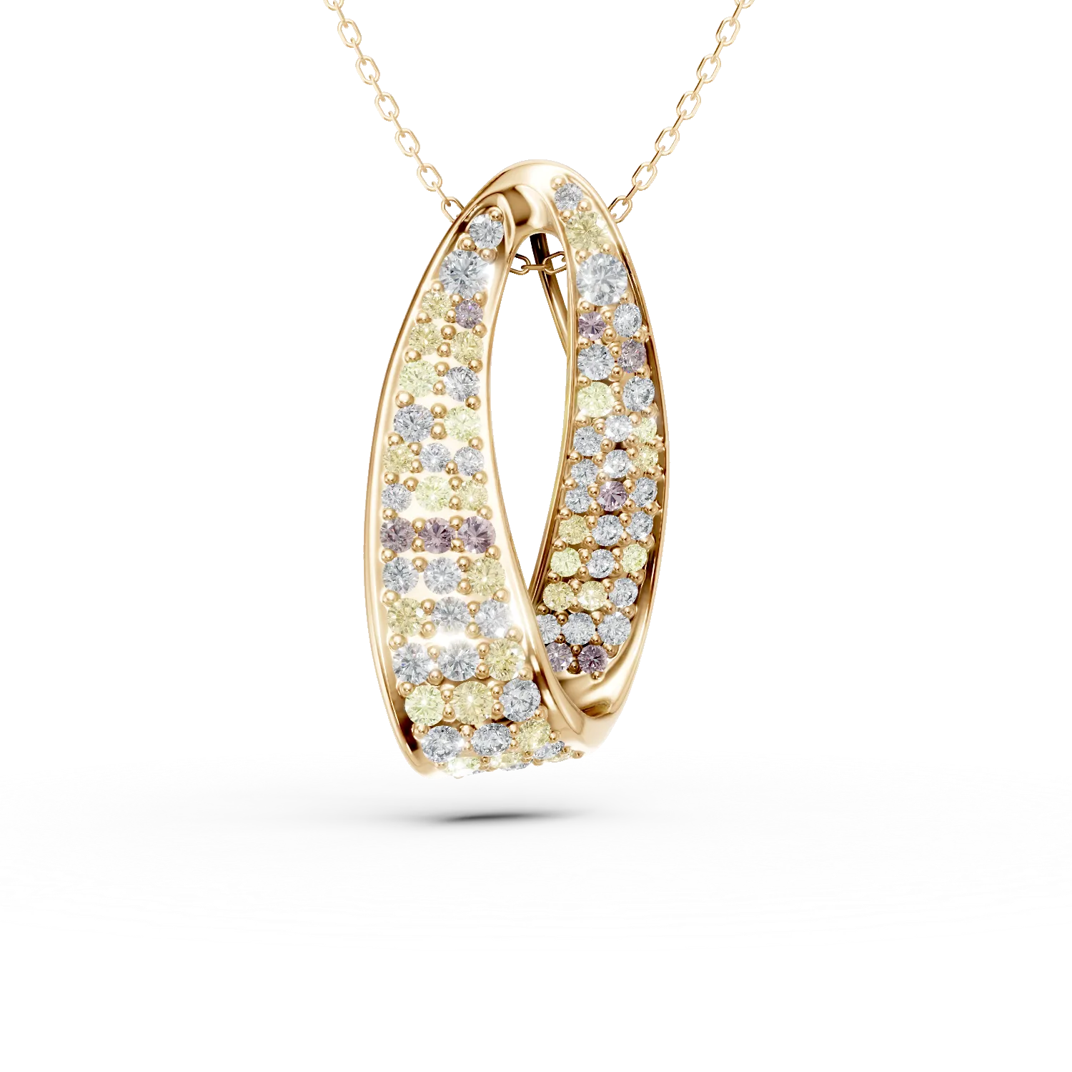 Lant cu pandantiv geometric din aur galben cu diamante multicolore de 2.03ct