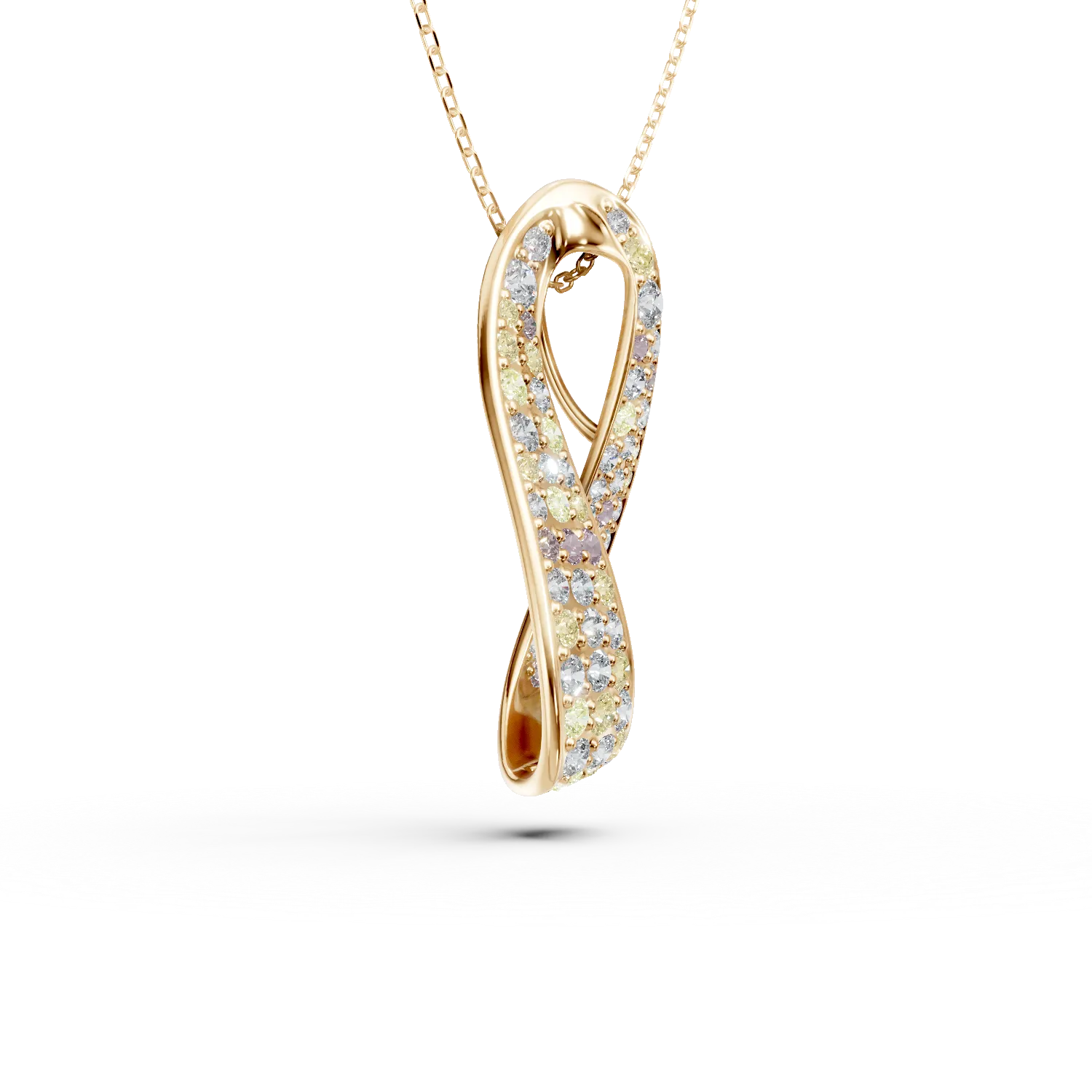 Lant cu pandantiv geometric din aur galben cu diamante multicolore de 2.03ct