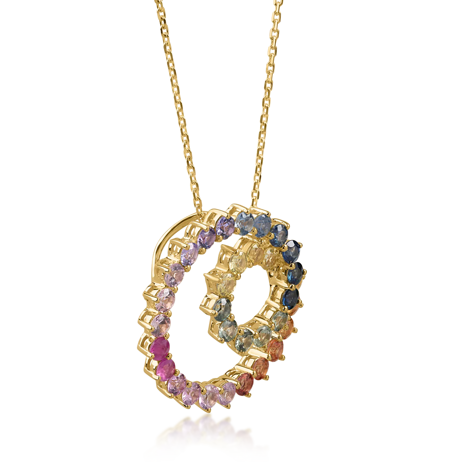 Колие с висулка от жълто злато с 2.6кт многоцветни сапфири