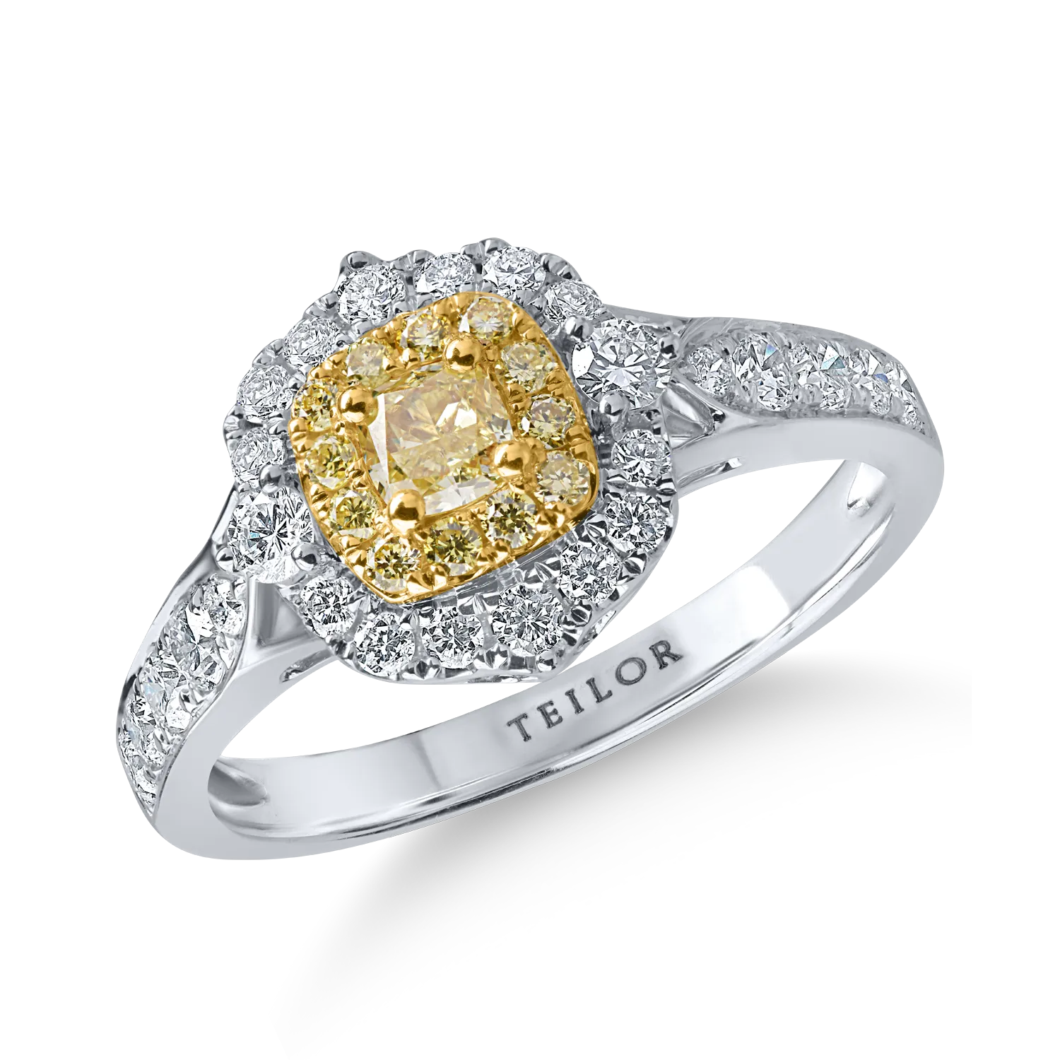 Fehér és sárga arany klasszikus gyűrű sárga és színtelen gyémántokkal 0.92ct-200865