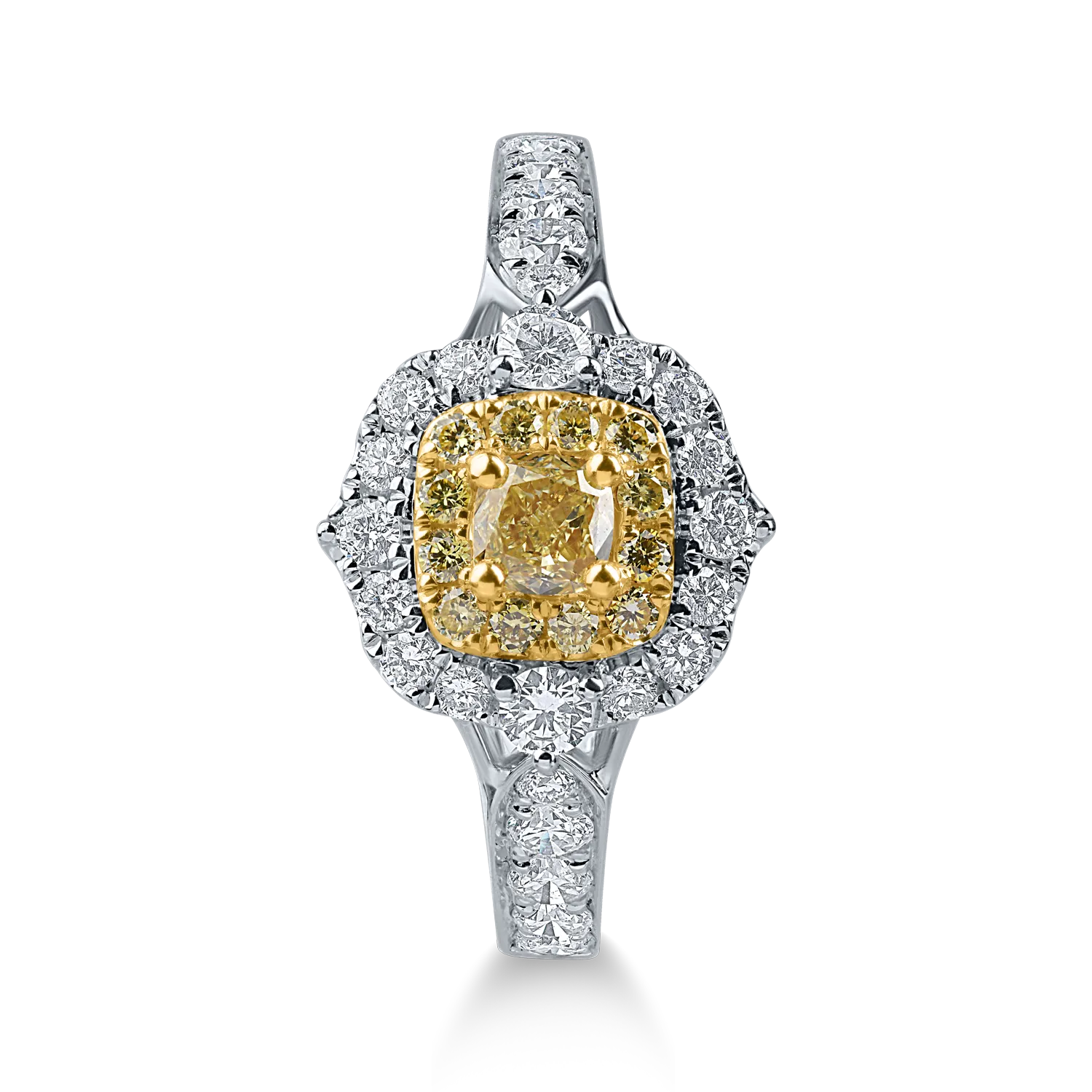 Fehér és sárga arany klasszikus gyűrű sárga és színtelen gyémántokkal 0.92ct