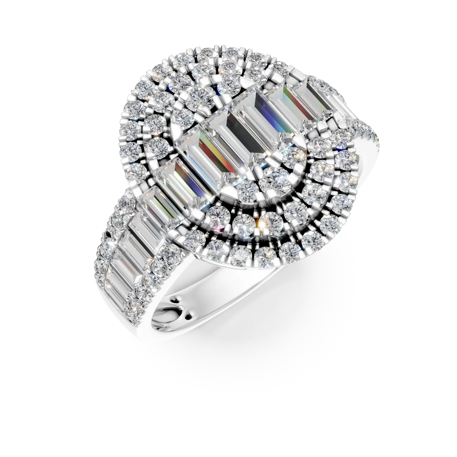 Inel din aur alb cu diamante baguette si rotunde de 1.49ct