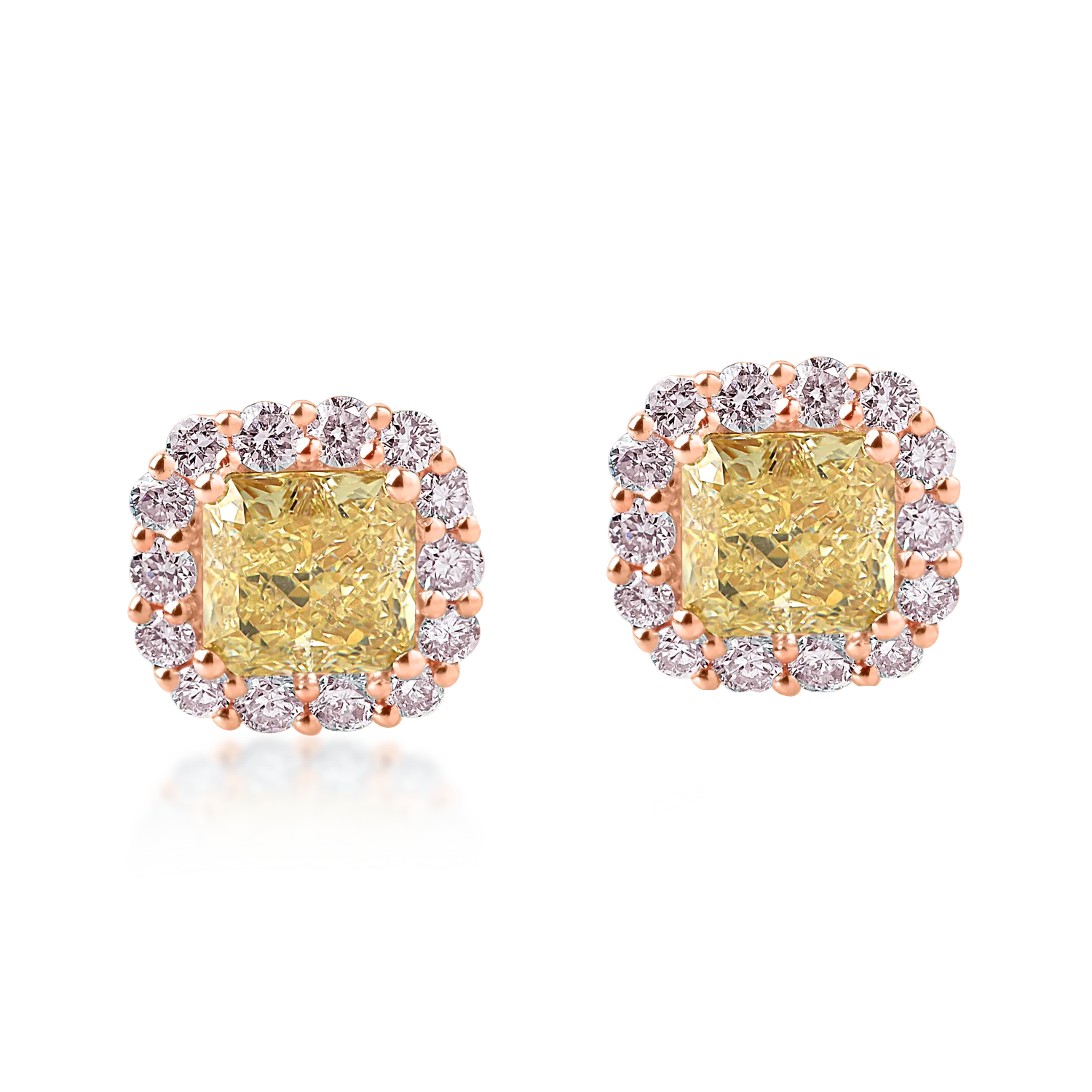Cercei din aur roz cu diamante galbene cushion de 1.49ct si diamante roz de 0.43ct