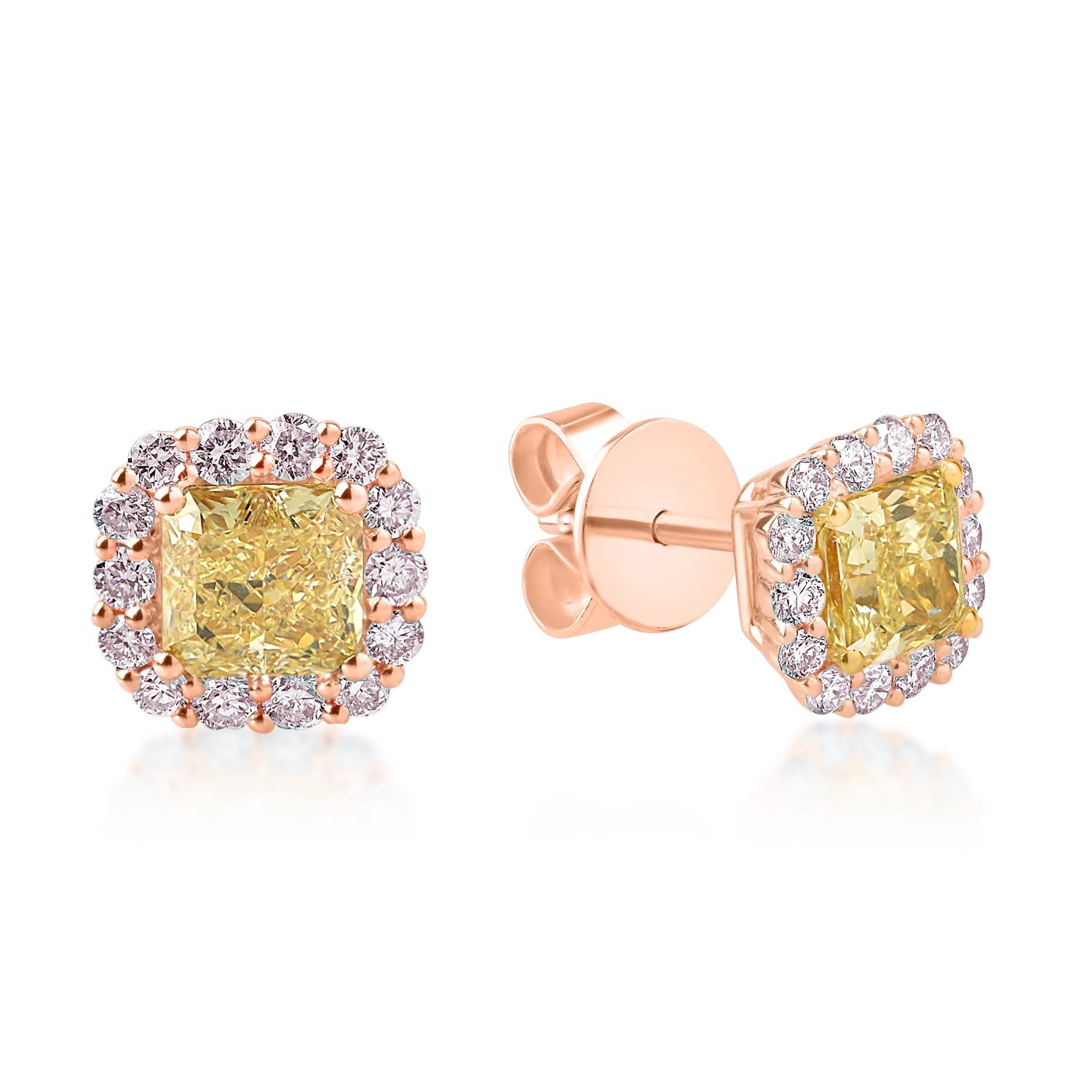 Teilor Cercei din aur roz cu diamante galbene cushion de 1.49ct si diamante roz de 0.43ct