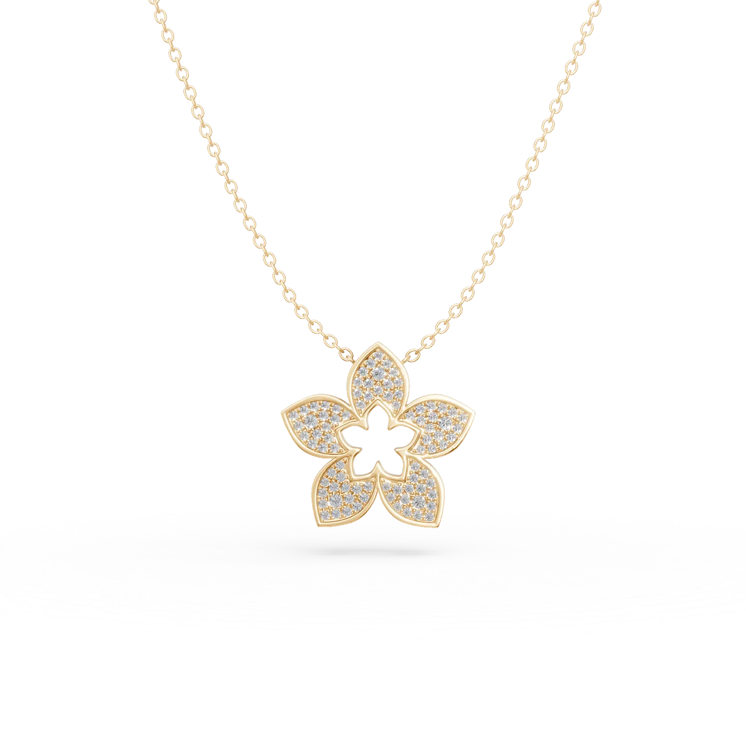 Lant cu pandantiv floare din aur galben cu diamante de 0.55ct