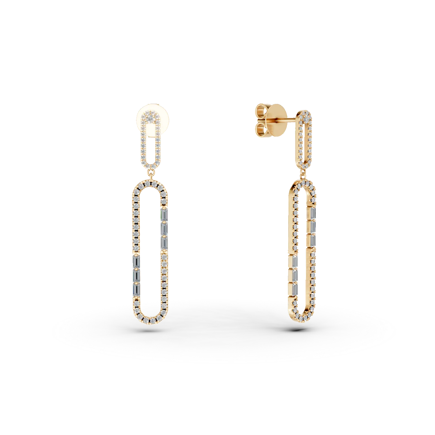 Teilor Cercei geometrici din aur galben cu diamante baguette si rotunde de 0.16ct