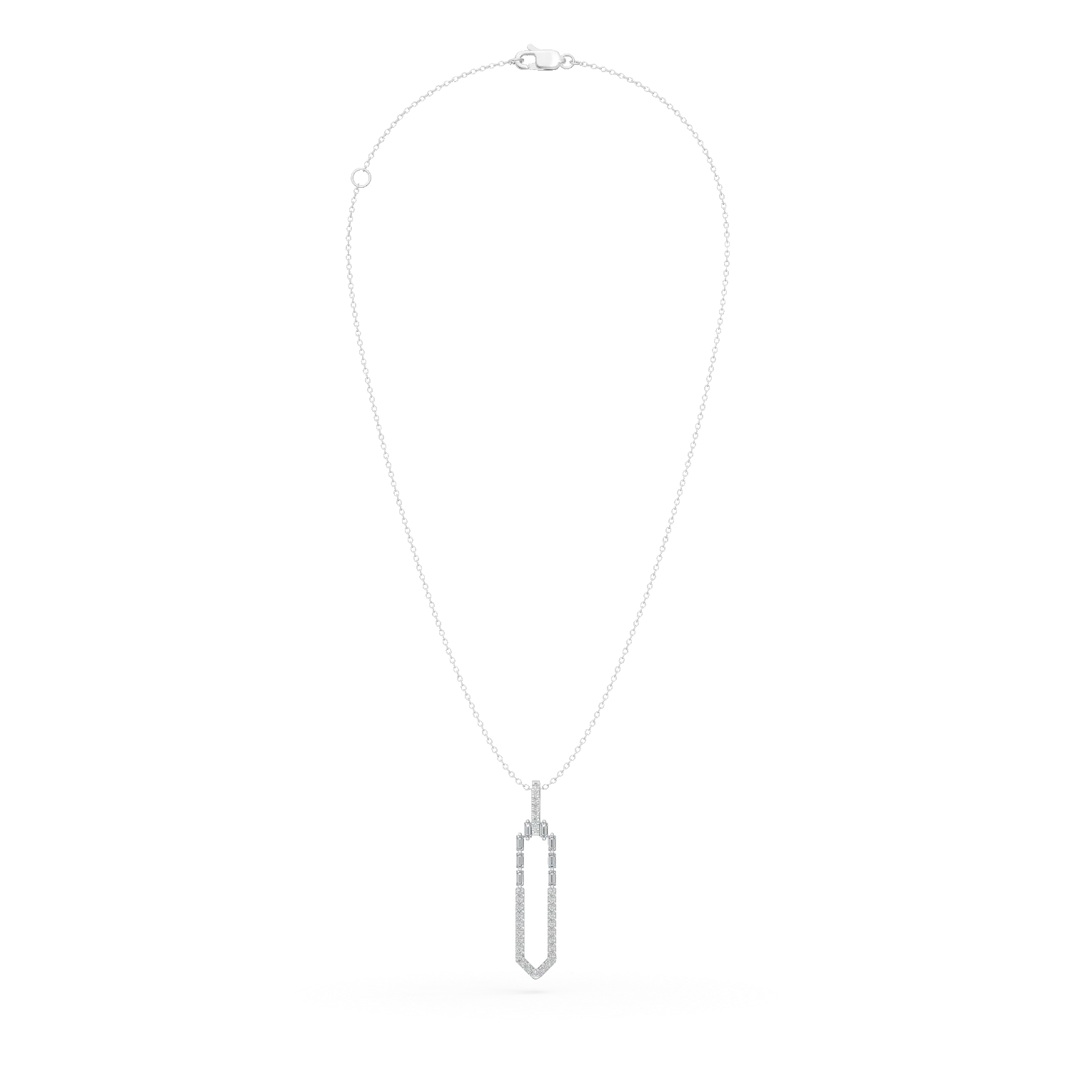 Naszyjnik z bialego zlota z zawieszka geometryczna z diamentami baguette i okraglymi 0.52ct