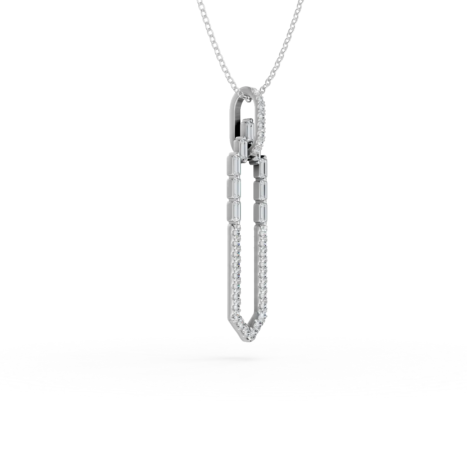 Naszyjnik z bialego zlota z zawieszka geometryczna z diamentami baguette i okraglymi 0.52ct