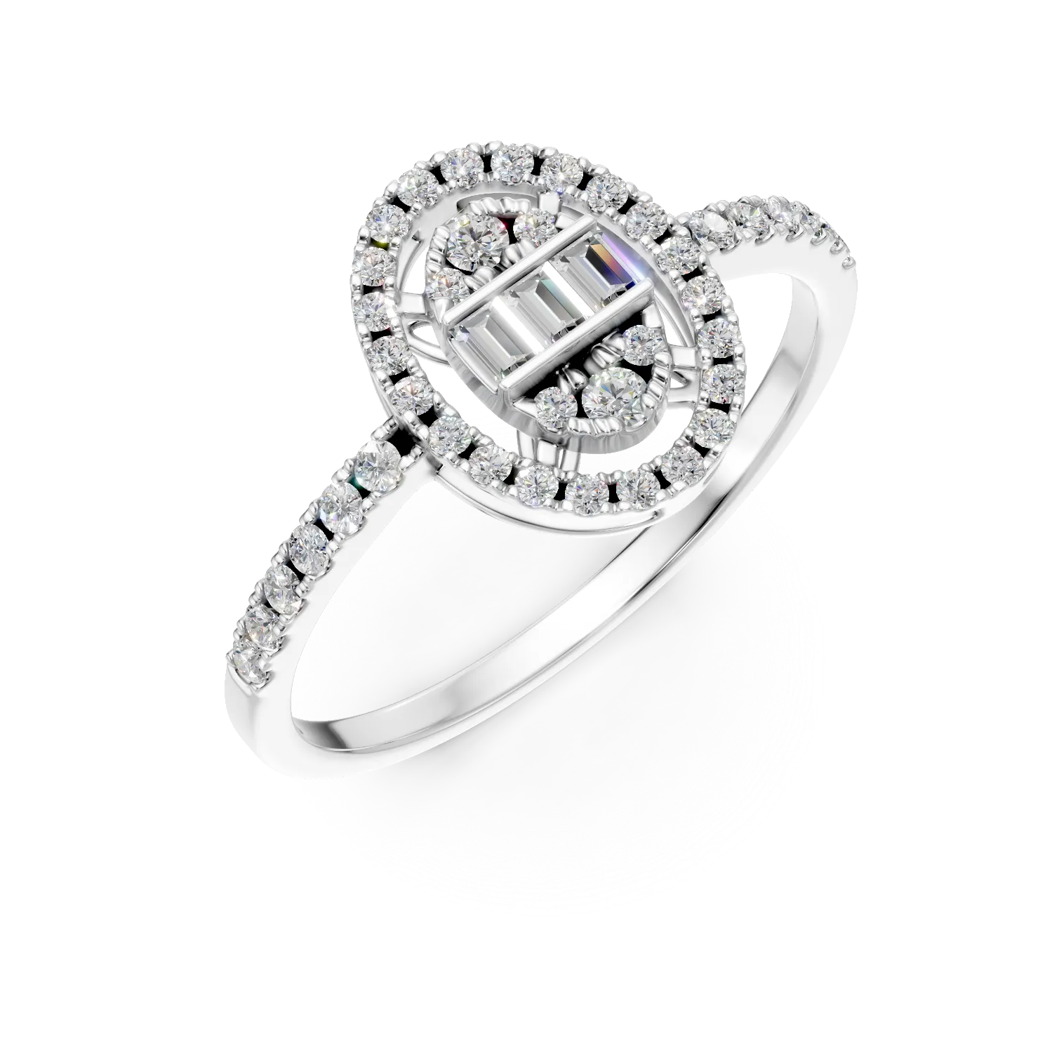 Inel din aur alb cu diamante baguette si rotunde de 0.41ct