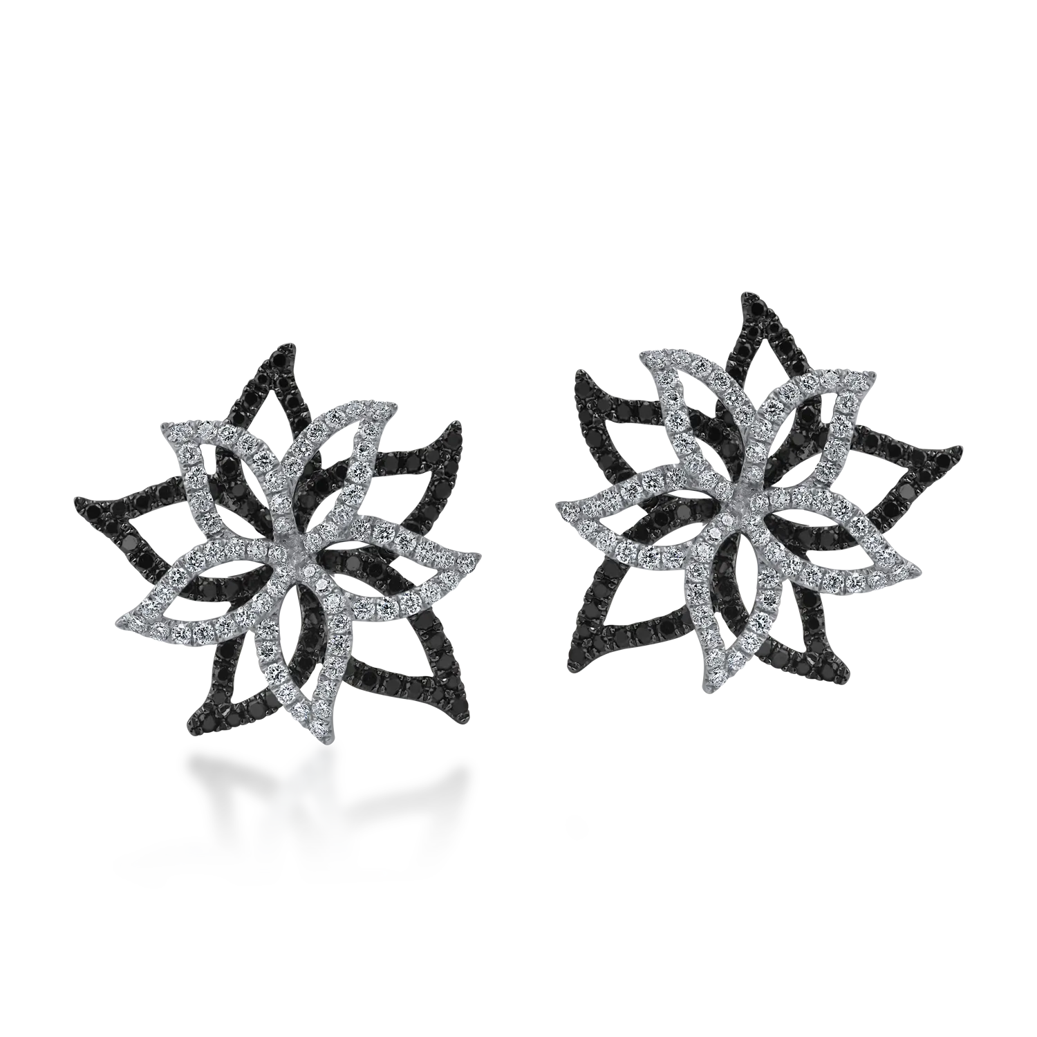 Cercei florali din aur alb-negru cu diamante negre de 0.8ct si diamante de 0.64ct - imagine 2