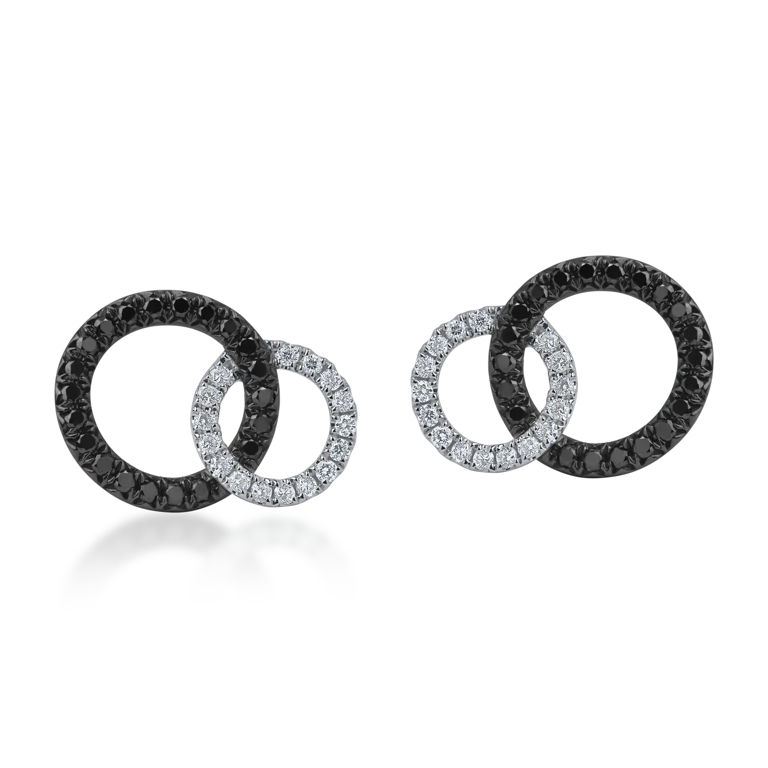 Cercei rotunzi din aur alb-negru cu diamante negre si incolore de 0.75ct - imagine 2