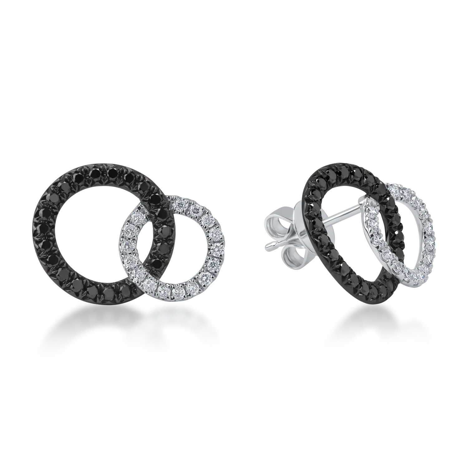Cercei rotunzi din aur alb-negru cu diamante negre si incolore de 0.75ct