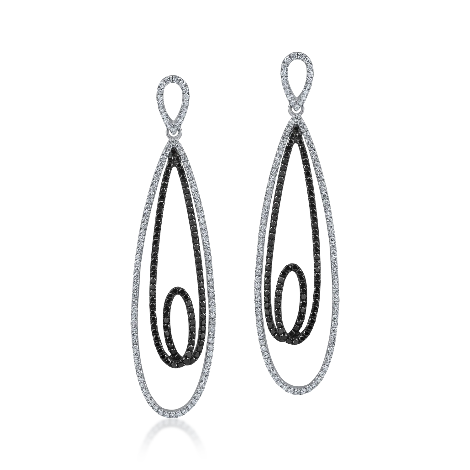 Cercei lungi din aur alb-negru cu diamante negre si incolore de 2.21ct - imagine 2