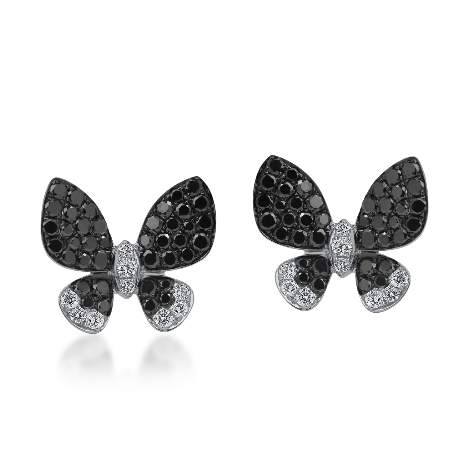 Cercei fluture din aur alb-negru cu diamante incolore de 0.34ct si diamante negre de 1.43ct - imagine 2