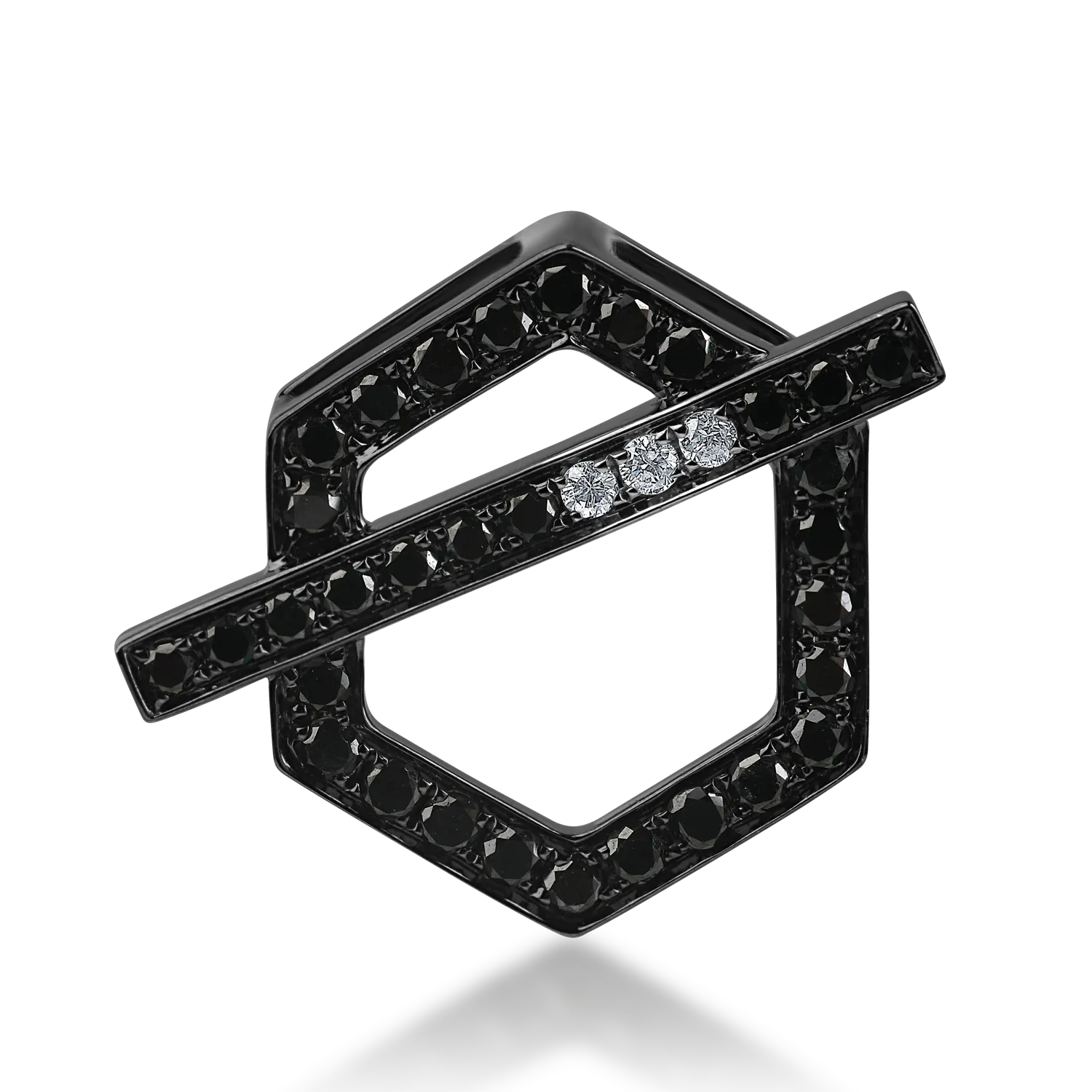 Pandantiv geometric din aur alb-negru cu diamante negre de 0.31ct si diamante incolore de 0.02ct