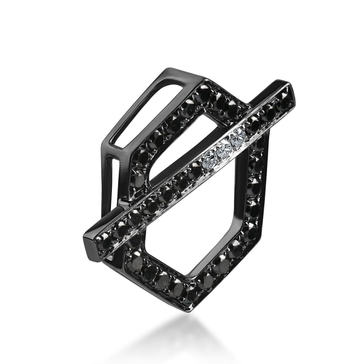 White and black gold geometric pendant with black diamonds 0.31ct and clear diamonds 0.02ct