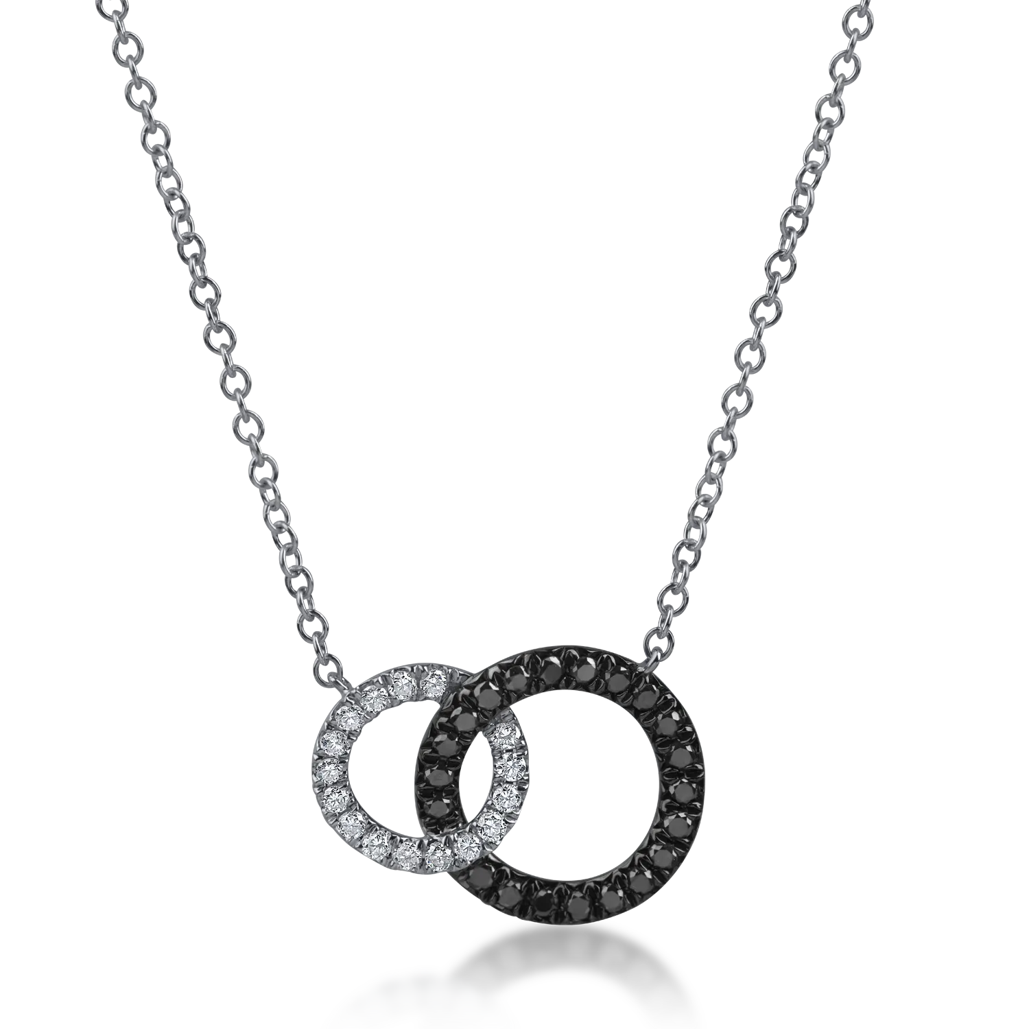 Teilor Lant cu pandantive rotunde din aur alb-negru cu diamante negre si incolore de 0.4ct