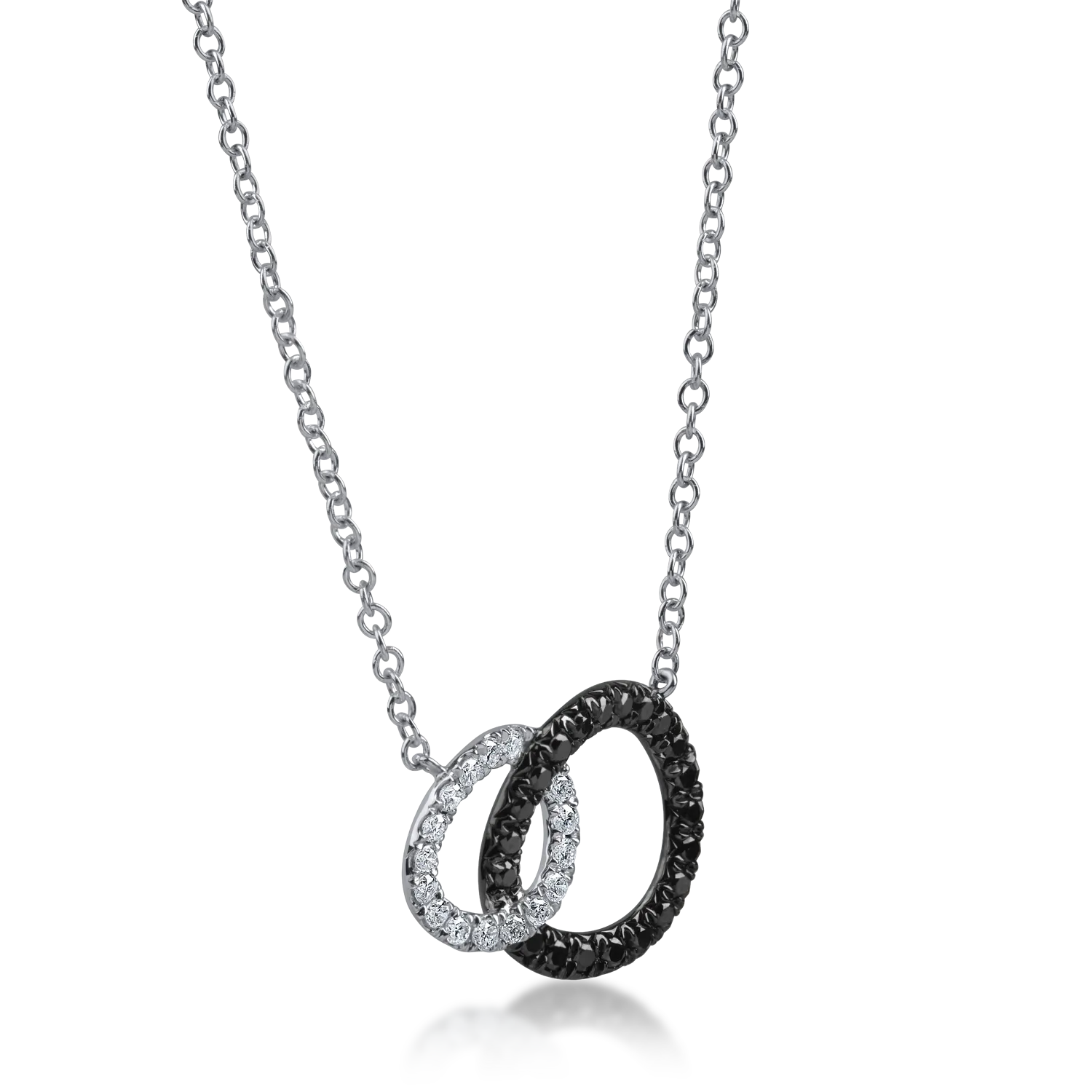 Lant cu pandantive rotunde din aur alb-negru cu diamante negre si incolore de 0.4ct - imagine 2