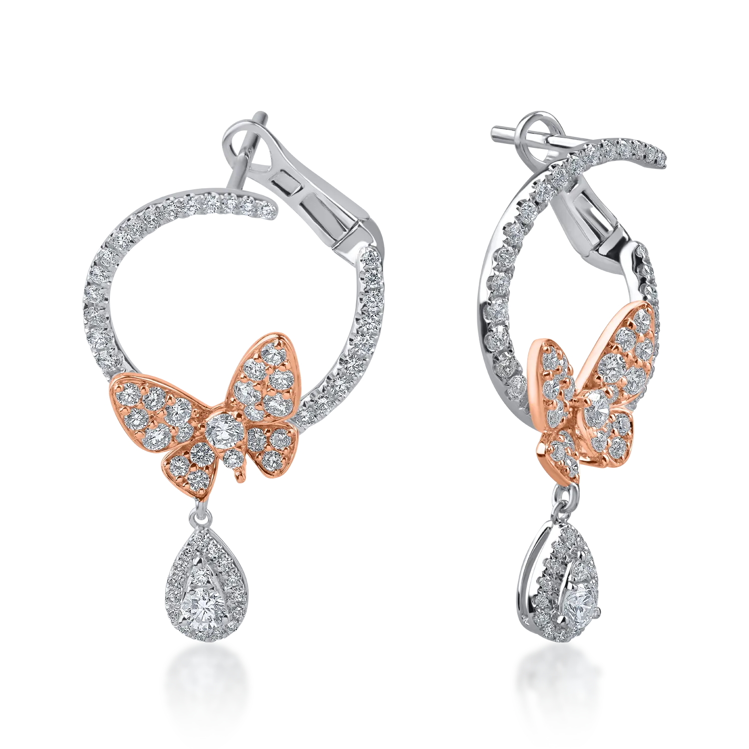 Cercei fluturi din aur alb-rose cu diamante de 1.04ct