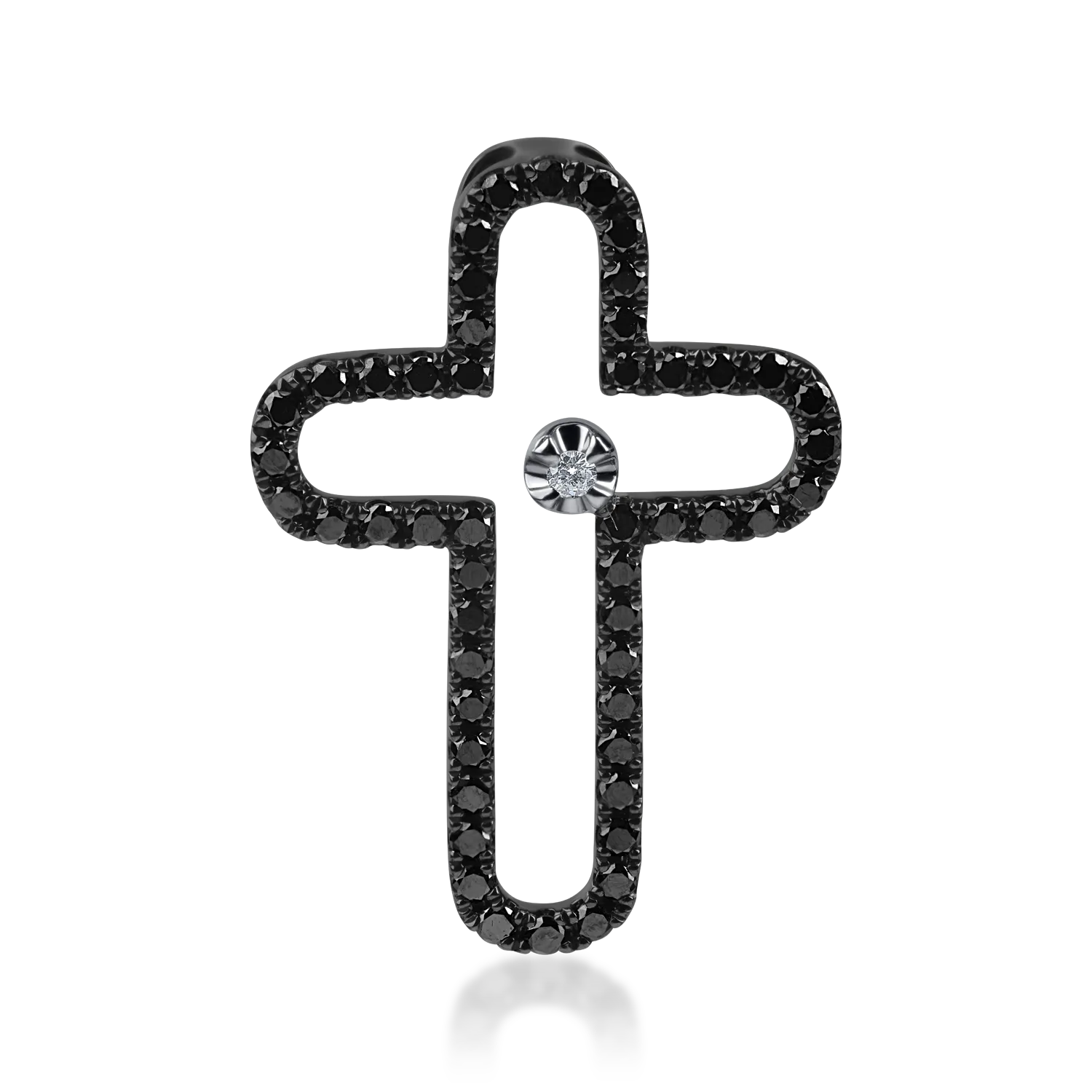 Pandantiv cruce din aur alb-negru cu diamante negre si incolore de 0.5ct