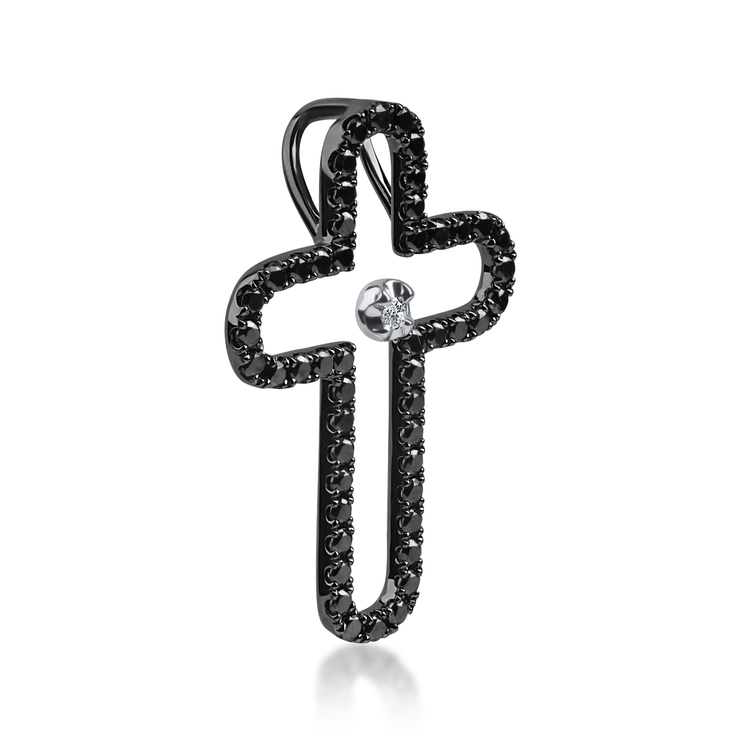 Pandantiv cruce din aur alb-negru cu diamante negre si incolore de 0.5ct - imagine 2