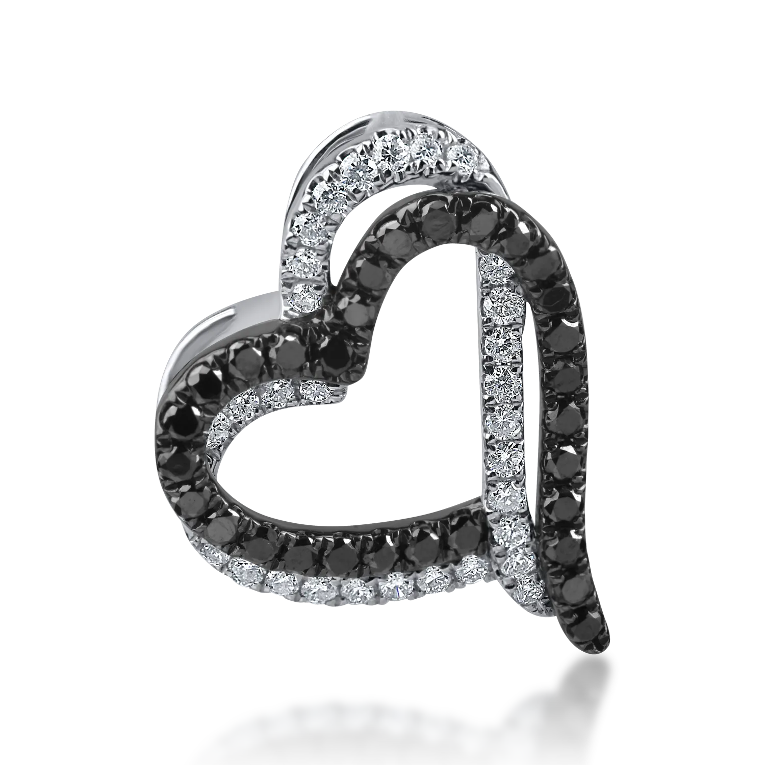 Pandantiv inima din aur alb negru cu diamante negre de 024ct si diamante incolore de 0.14ct