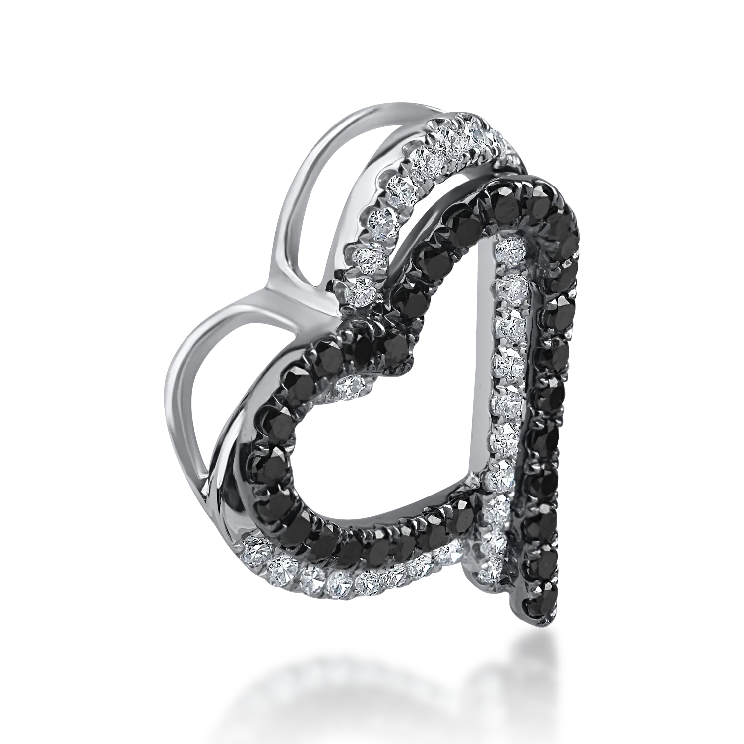 Pandantiv inima din aur alb negru cu diamante negre de 024ct si diamante incolore de 0.14ct - imagine 2