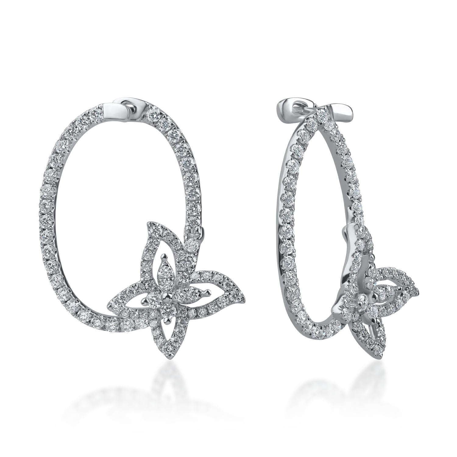 Cercei fluturi din aur alb cu diamante de 1.52ct