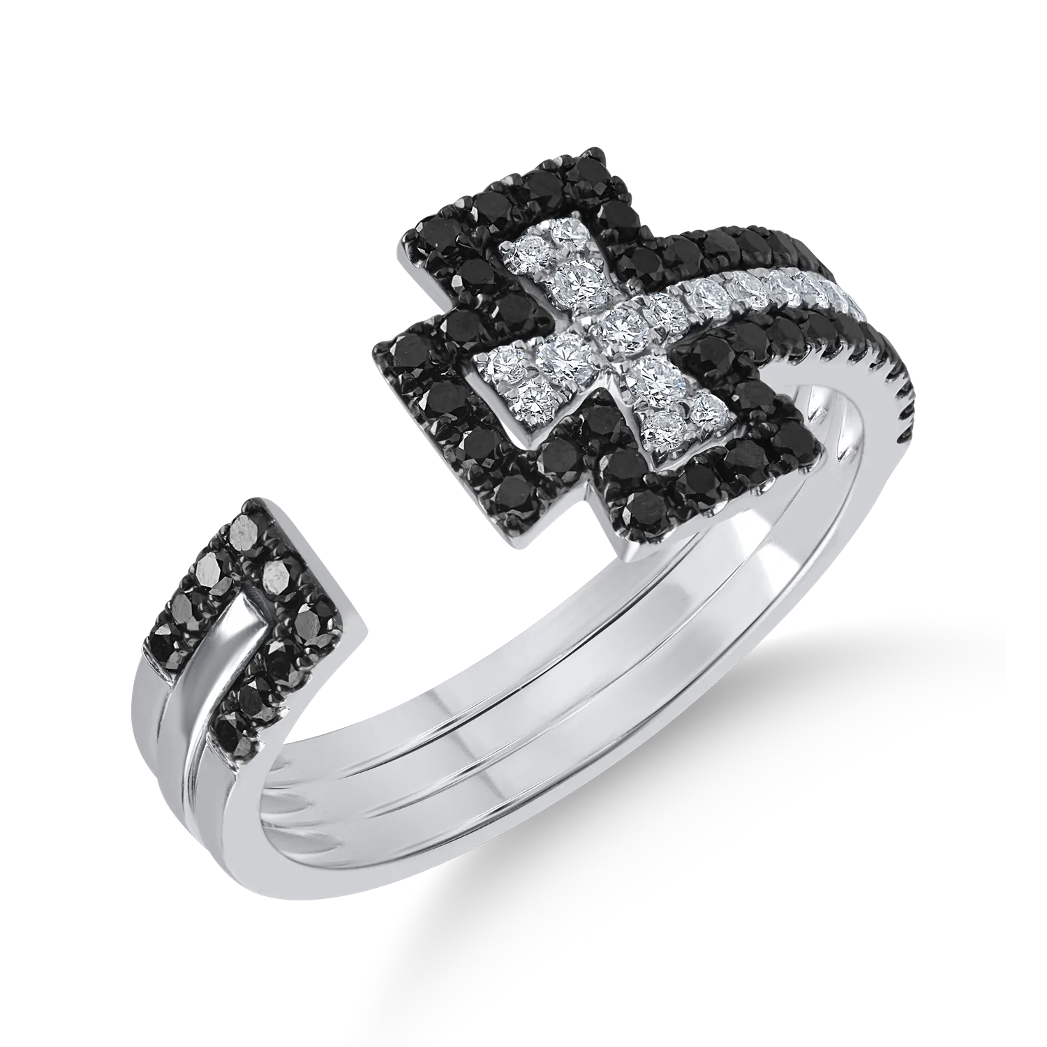 Feher-fekete arany nyitott kereszt gyuru 0.4ct fekete gyemantokkal es 0.15ct gyemantokkal-201749