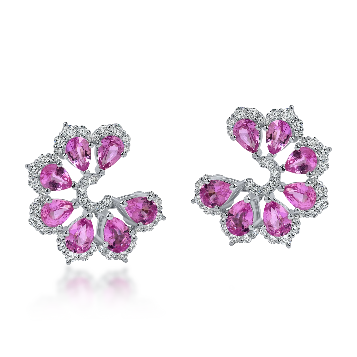 Cercei florali din aur alb cu safire roz pear de 2.61ct si diamante de 0.57ct - imagine 2