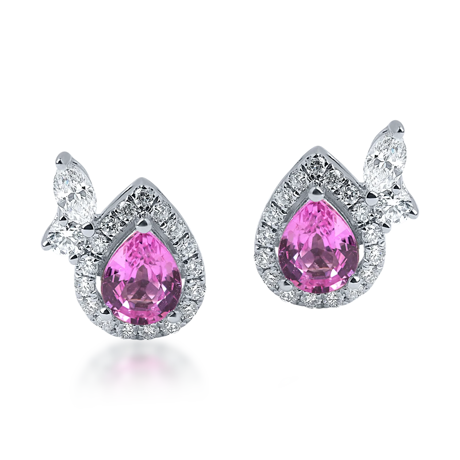 Cercei lacrima din aur alb cu safire roz pear de 0.83ct si diamante de 0.34ct - imagine 2
